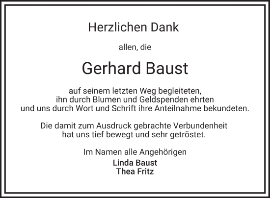 Traueranzeige von Gerhard Baust von Schwetzinger Zeitung