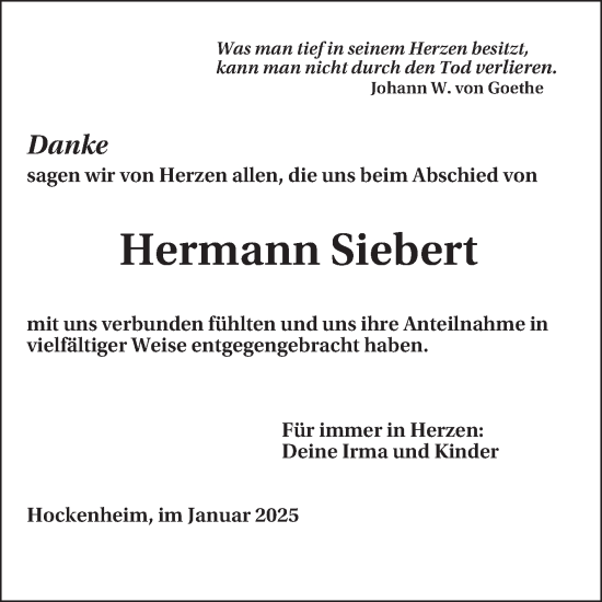 Traueranzeige von Hermann Siebert von Schwetzinger Zeitung