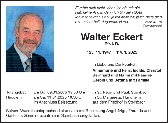 Traueranzeige von Walter Eckert von Fränkische Nachrichten