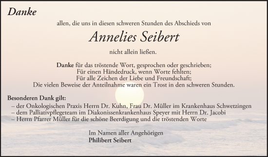 Traueranzeige von Annelies Seibert von Schwetzinger Zeitung