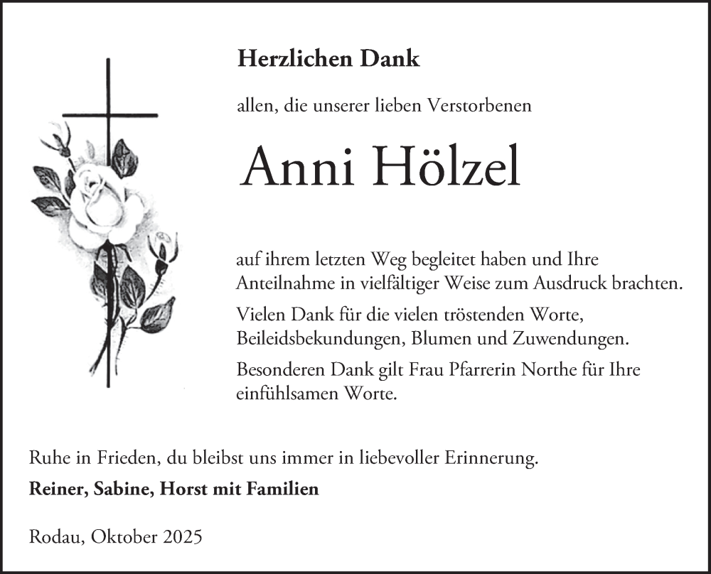  Traueranzeige für Anni Hölzel vom 18.10.2025 aus Bergsträßer Anzeiger