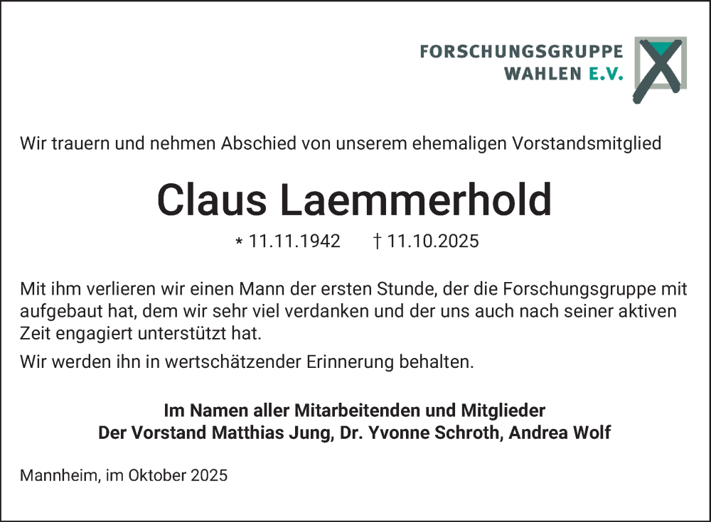  Traueranzeige für Claus Laemmerhold vom 21.10.2025 aus Mannheimer Morgen