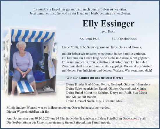 Traueranzeige von Elly Essinger von Bergsträßer Anzeiger