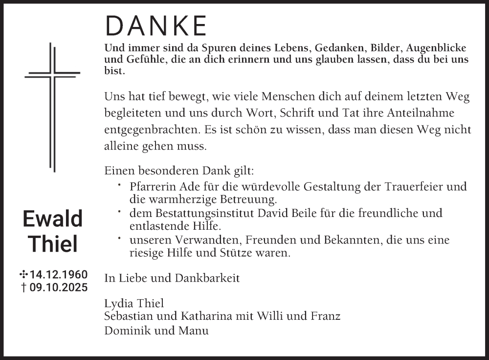  Traueranzeige für Ewald Thiel vom 25.10.2025 aus Fränkische Nachrichten