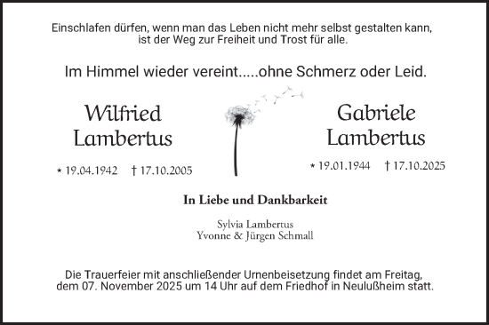 Traueranzeige von Gabriele Lambertus von Schwetzinger Zeitung