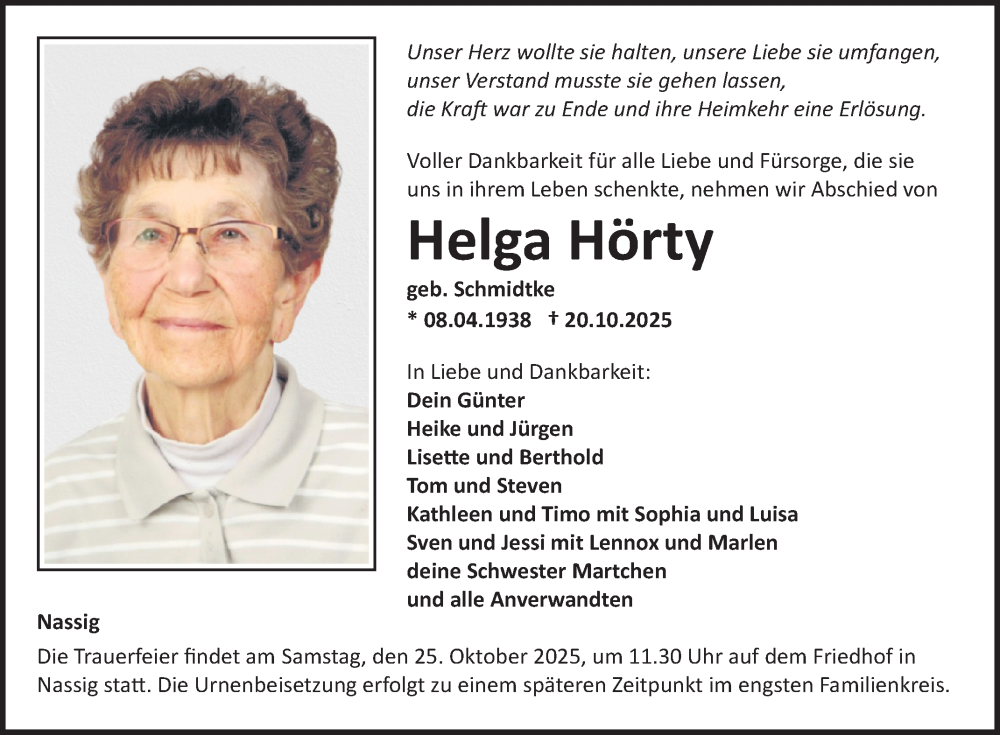  Traueranzeige für Helga Hörty vom 23.10.2025 aus Fränkische Nachrichten