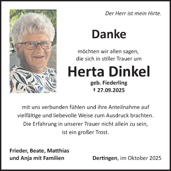 Traueranzeige von Herta Dinkel von Fränkische Nachrichten