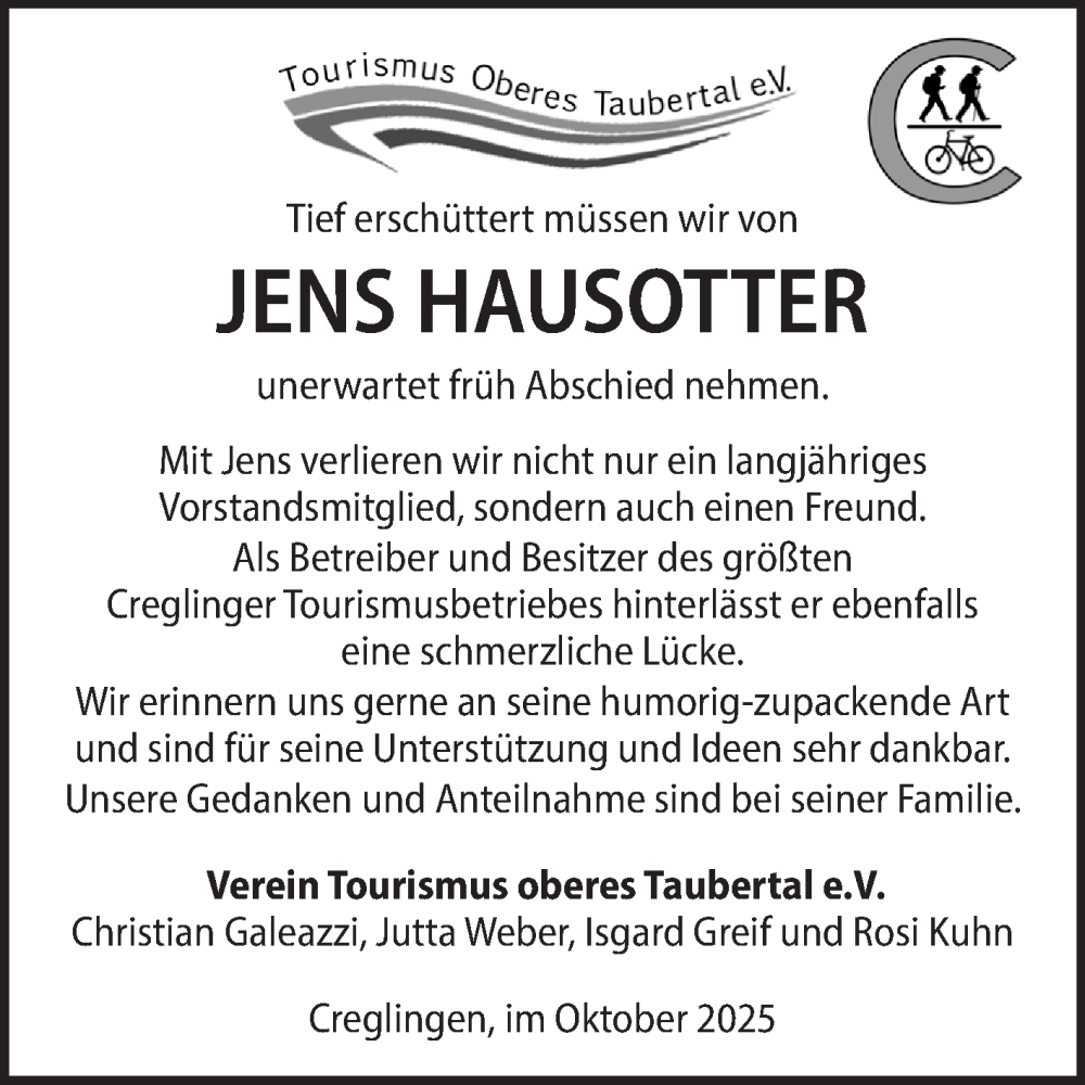  Traueranzeige für Jens Hausotter vom 07.10.2025 aus Fränkische Nachrichten