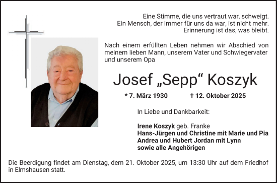 Traueranzeige von Josef Koszyk von Bergsträßer Anzeiger