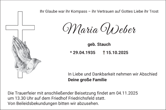 Traueranzeige von Maria Weber von Mannheimer Morgen