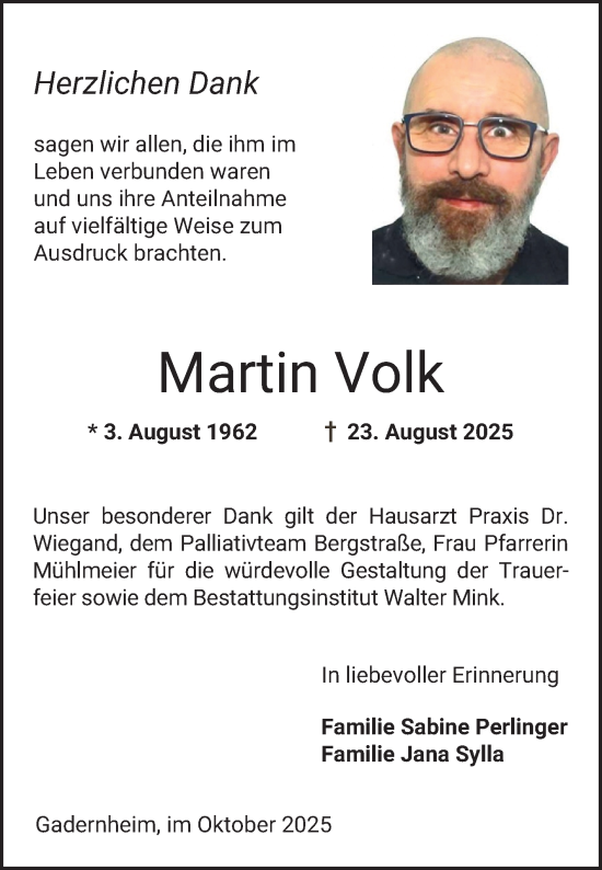 Traueranzeige von Martin Volk von Bergsträßer Anzeiger