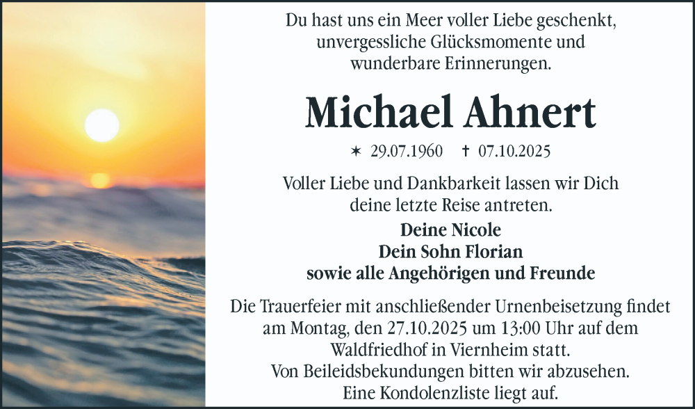  Traueranzeige für Michael Ahnert vom 11.10.2025 aus Mannheimer Morgen