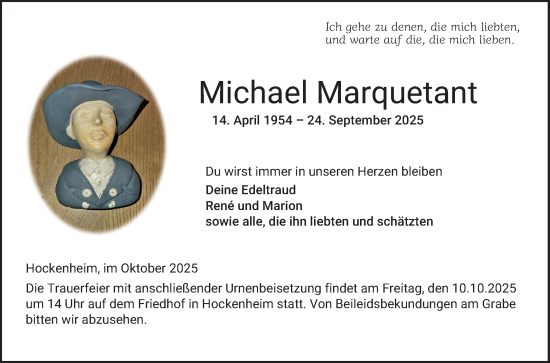 Traueranzeige von Michael Marquetant von Schwetzinger Zeitung