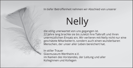 Traueranzeige von Nelly Grieser von Fränkische Nachrichten