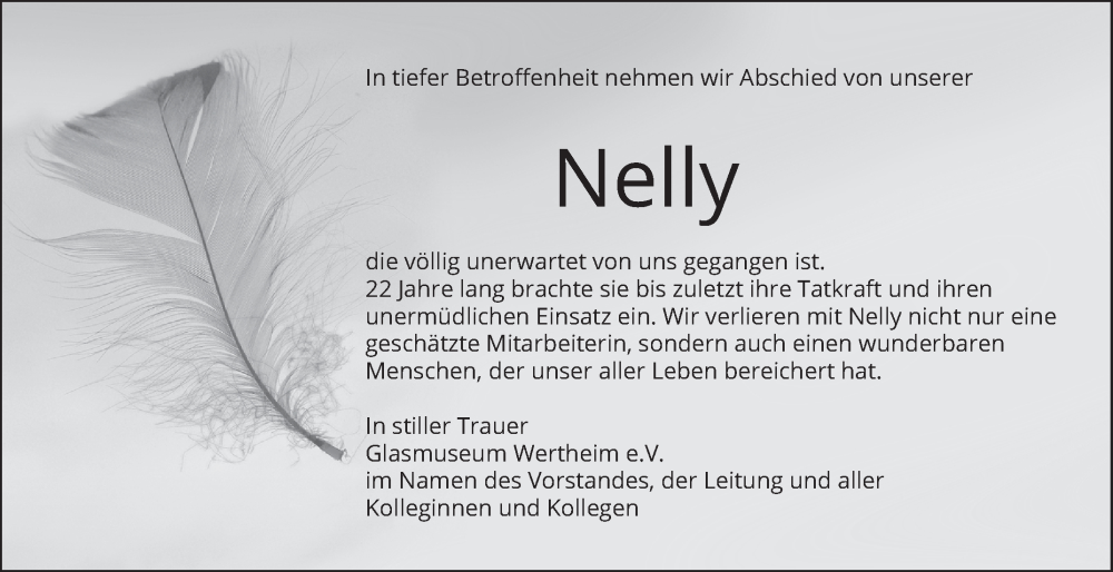  Traueranzeige für Nelly Grieser vom 07.10.2025 aus Fränkische Nachrichten