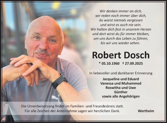Traueranzeige von Robert Dosch von Fränkische Nachrichten