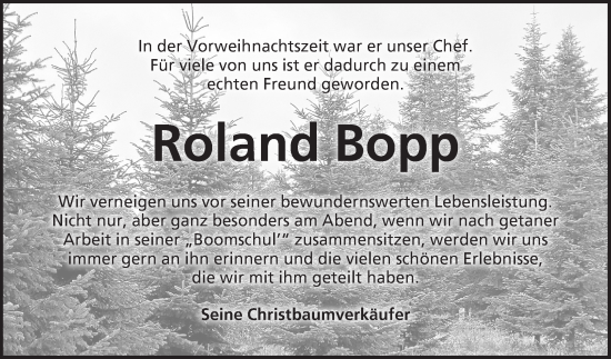 Traueranzeige von Roland Bopp von Fränkische Nachrichten