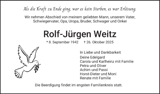 Traueranzeige von Rolf-Jürgen Weitz von Mannheimer Morgen