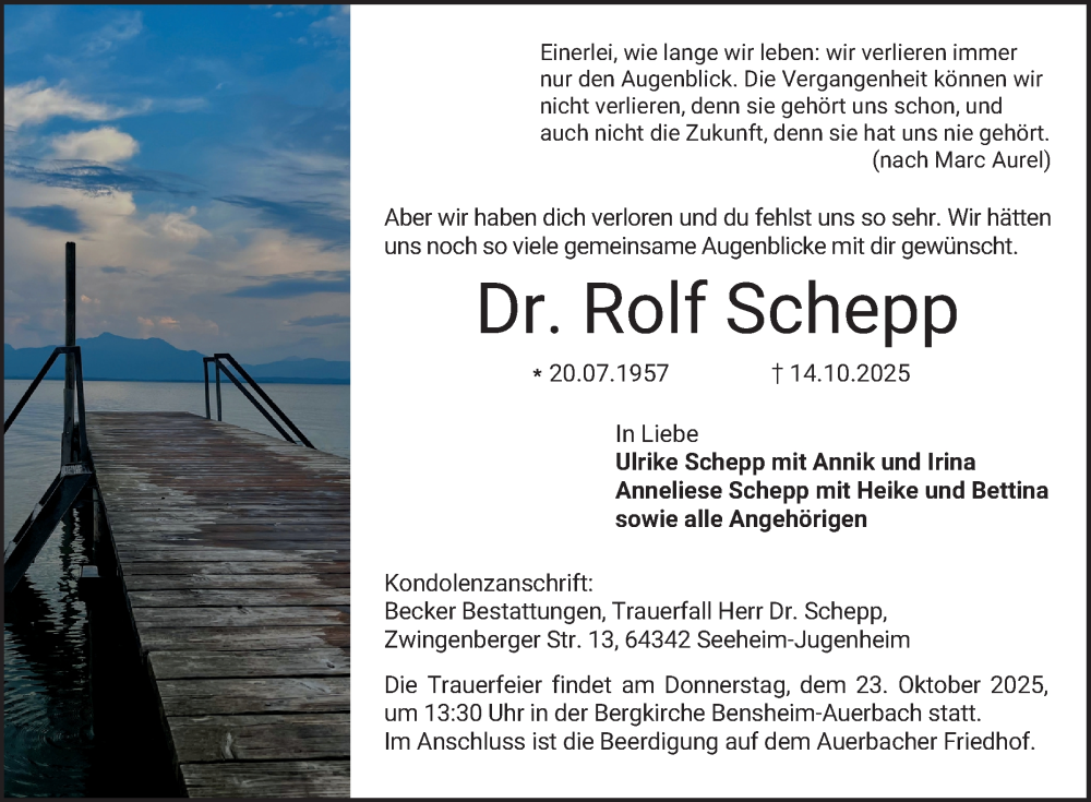  Traueranzeige für Rolf Schepp vom 22.10.2025 aus Bergsträßer Anzeiger