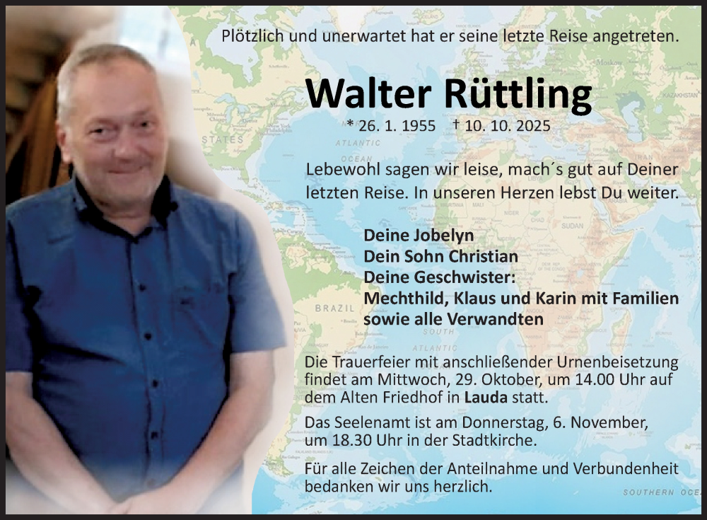  Traueranzeige für Walter Rüttling vom 24.10.2025 aus Fränkische Nachrichten