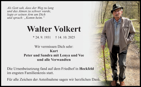 Traueranzeige von Walter Volkert von Fränkische Nachrichten