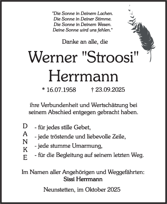 Traueranzeige von Werner Herrmann von Fränkische Nachrichten