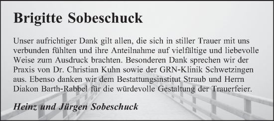 Traueranzeige von Brigitte Sobeschuck von Schwetzinger Zeitung