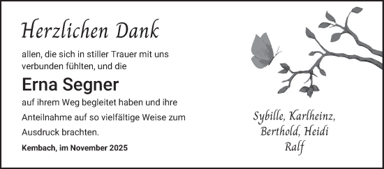 Traueranzeige von Erna Segner von Fränkische Nachrichten