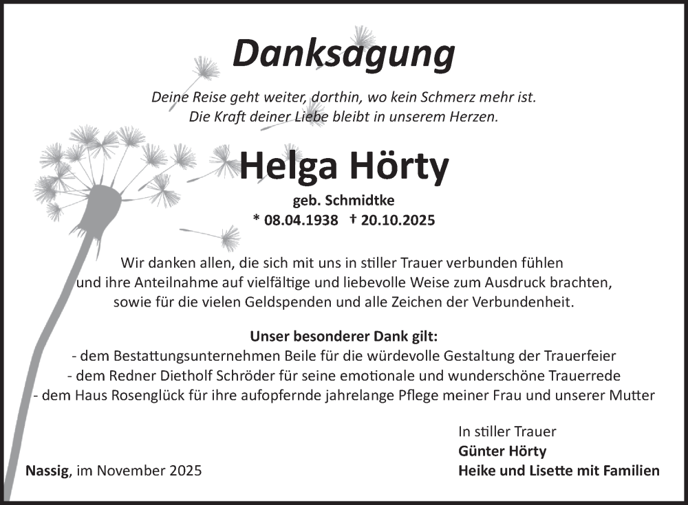  Traueranzeige für Helga Hörty vom 15.11.2025 aus Fränkische Nachrichten