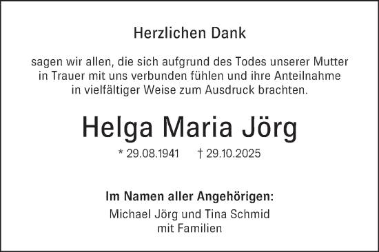 Traueranzeige von Helga Maria Jörg von Mannheimer Morgen