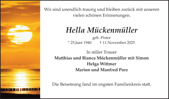 Traueranzeige von Hella Mückenmüller von Schwetzinger Zeitung