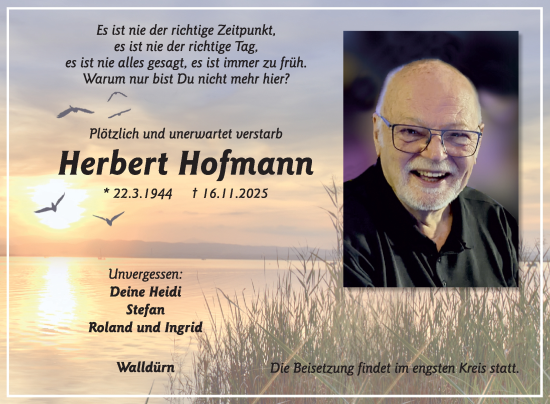 Traueranzeige von Herbert Hofmann von Fränkische Nachrichten