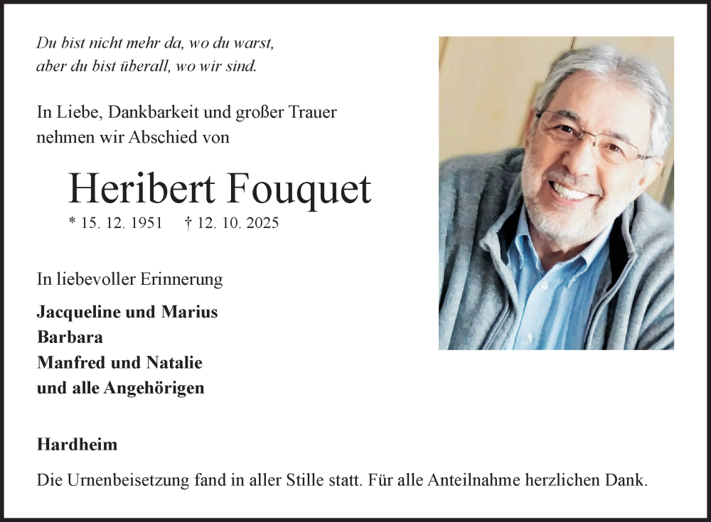  Traueranzeige für Heribert Fouquet vom 03.11.2025 aus Fränkische Nachrichten