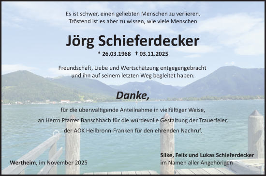 Traueranzeige von Jörg Schieferdecker von Fränkische Nachrichten
