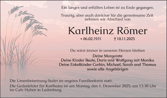Traueranzeige von Karlheinz Römer von Mannheimer Morgen