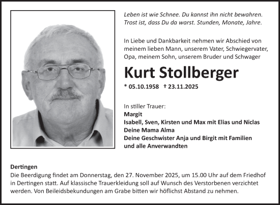 Traueranzeige von Kurt Stollberger von Fränkische Nachrichten