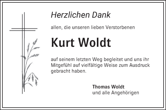 Traueranzeige von Kurt Woldt von Schwetzinger Zeitung