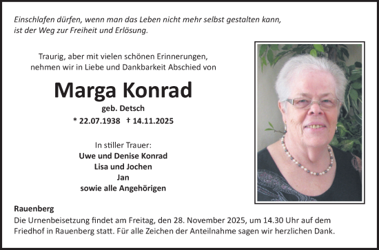 Traueranzeige von Marga Konrad von Fränkische Nachrichten