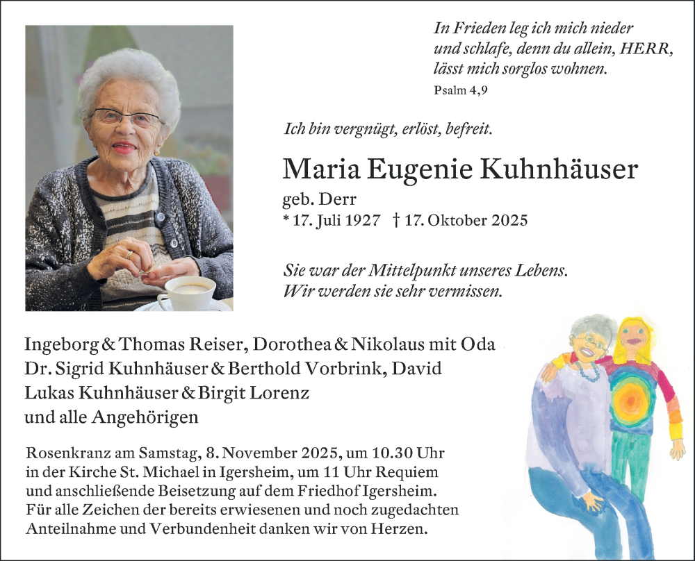  Traueranzeige für Maria Eugenie Kuhnhäuser vom 04.11.2025 aus Fränkische Nachrichten