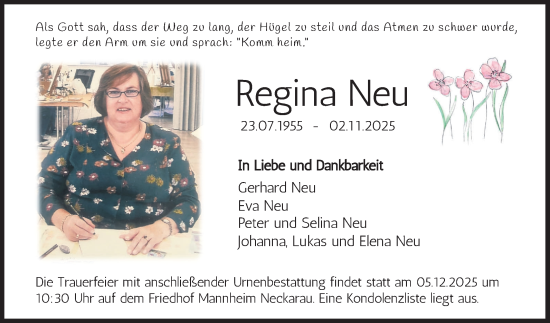 Traueranzeige von Regina Neu von Mannheimer Morgen
