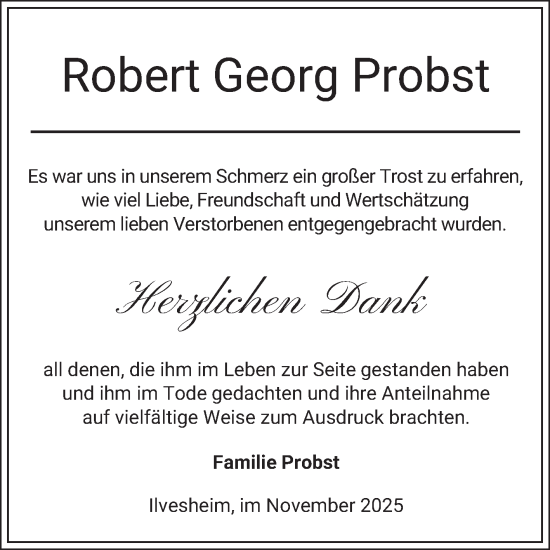 Traueranzeige von Robert Georg Probst von Mannheimer Morgen
