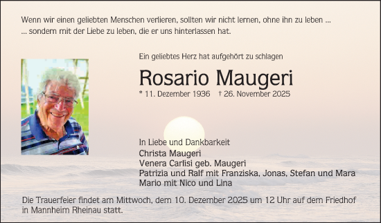 Traueranzeige von Rosario Maugeri von Mannheimer Morgen
