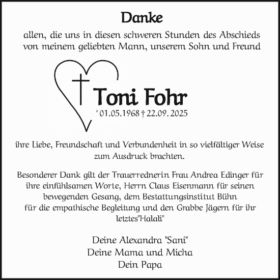 Traueranzeige von Toni Fohr von Mannheimer Morgen