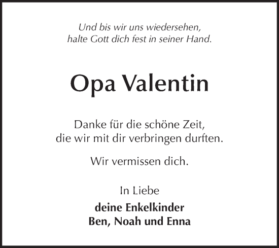 Traueranzeige von Valentin Ballweg von Fränkische Nachrichten