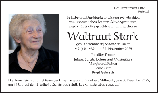 Traueranzeige von Waltraut Stork von Bergsträßer Anzeiger