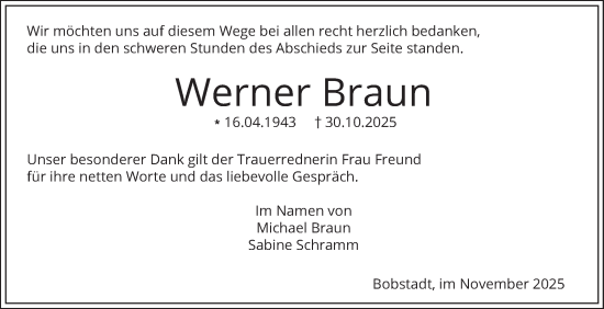 Traueranzeige von Werner Braun von Mannheimer Morgen