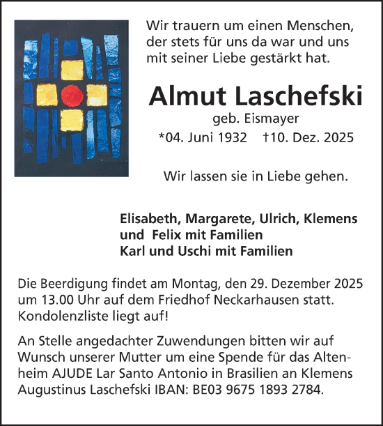 Traueranzeige von Almut Laschefski von Mannheimer Morgen