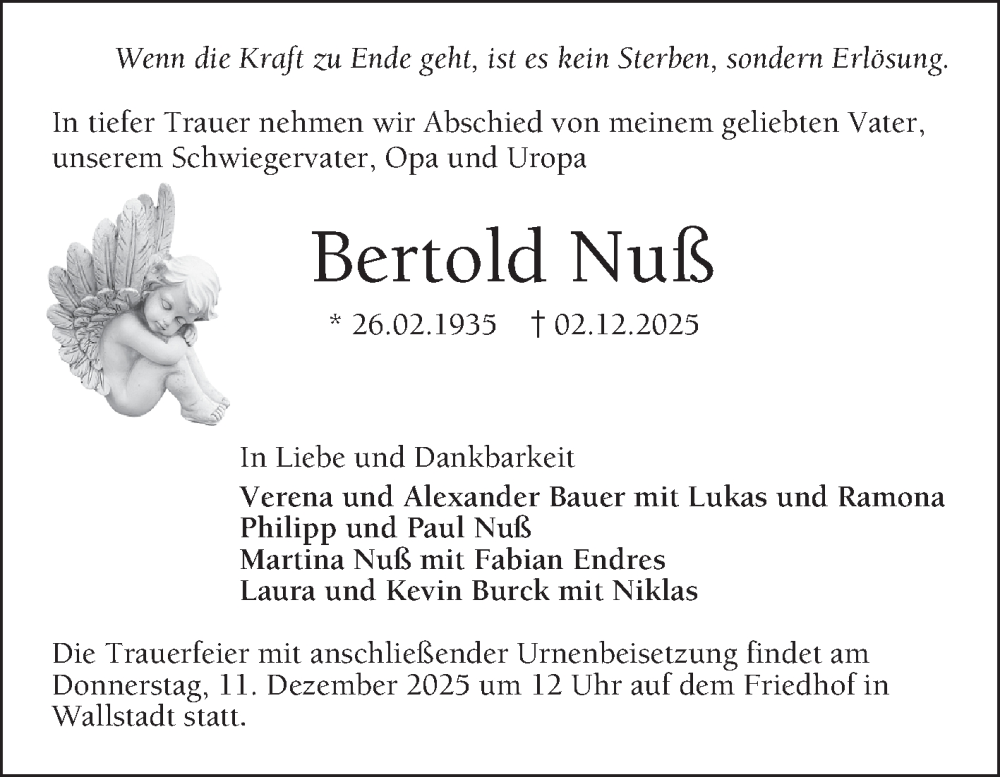  Traueranzeige für Bertold Nuß vom 06.12.2025 aus Mannheimer Morgen