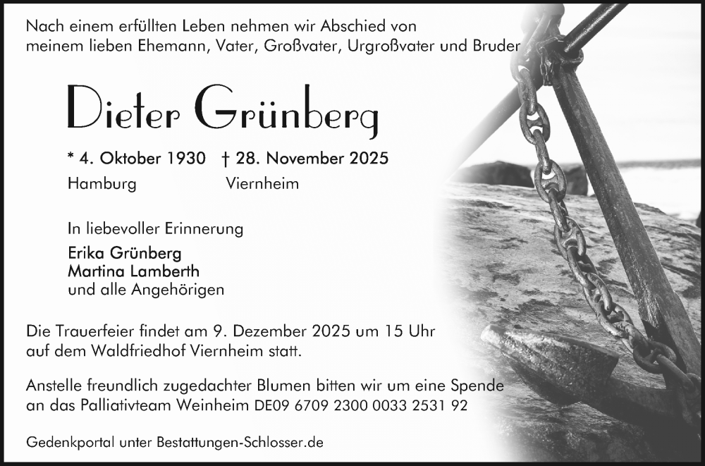  Traueranzeige für Dieter Grünberg vom 06.12.2025 aus Mannheimer Morgen