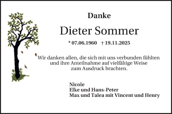 Traueranzeige von Dieter Sommer von Mannheimer Morgen